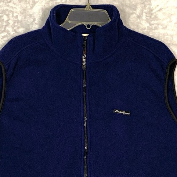 Eddie Bauer Polartec Fleece Vest Mens Size XL Blue Full Zip Pockets Black Trim - Picture 1 of 6